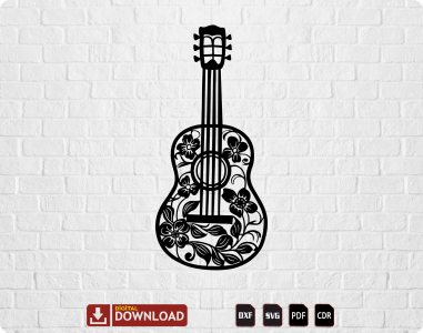 Lazer Kesim Gitar Desenli Duvar Sanatı Çizimi